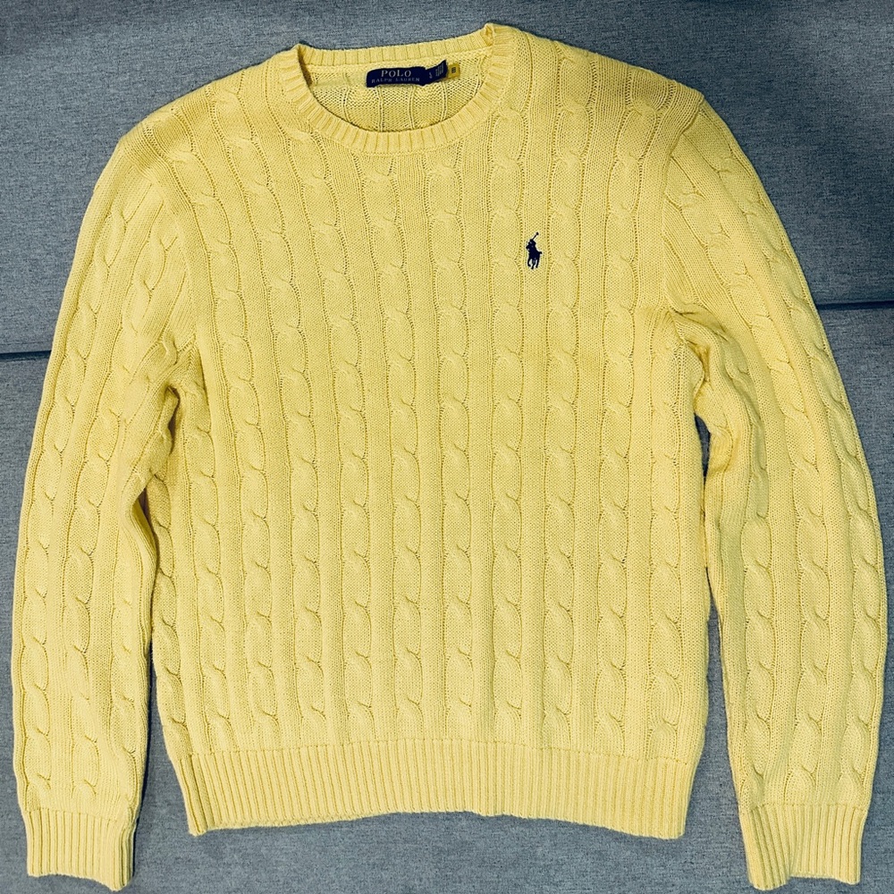 Polo Ralph Lauren Cashmere Cable Knit Crewneck Sweater Canary Yellow Mens Large